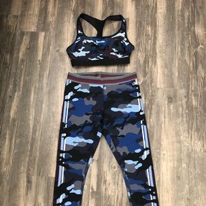 Champion blue camo leggings and bra pack size M